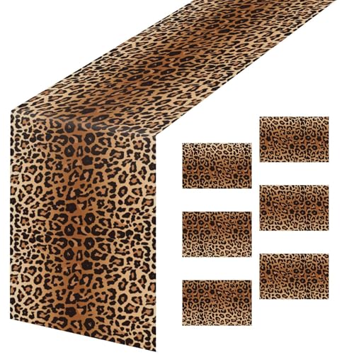 Leopard Print Table Runner - 6 Disposable Plastic 14x108 Inch for Parties