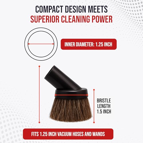 Horse Hair Vacuum Brush Attachment for Hard Floors & Delicate Surfaces - 1-1/4" Compatible