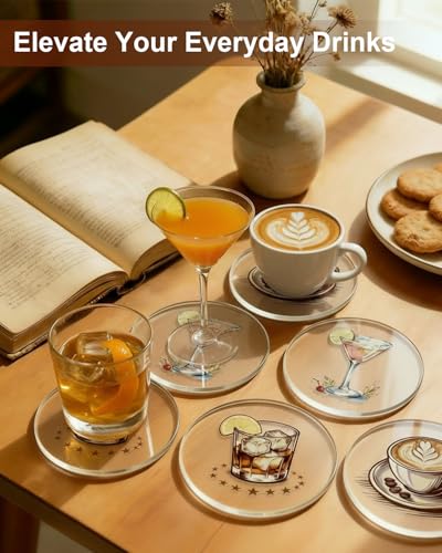 Acrylic Coasters Set of 4 - Clear Drink Coasters for Home & Bar
