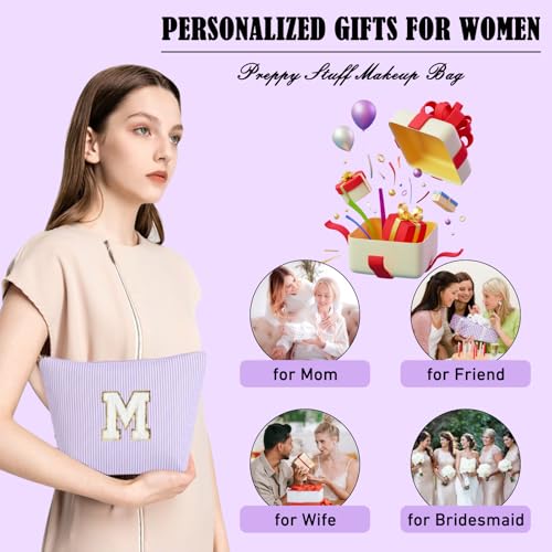 Initial Monogram Makeup Bag, Cute Travel Toiletry Pouch for Girls