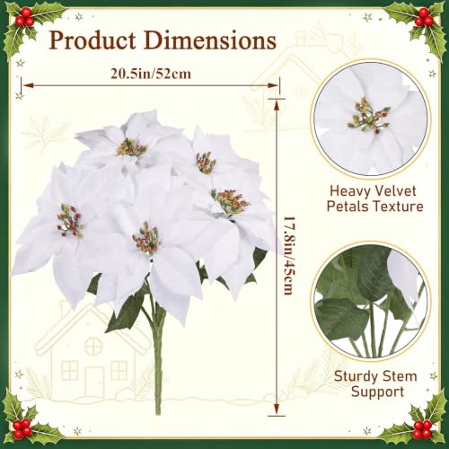 Artificial Poinsettia Flowers Christmas Decor 4PCS White Flocked Holiday Plants