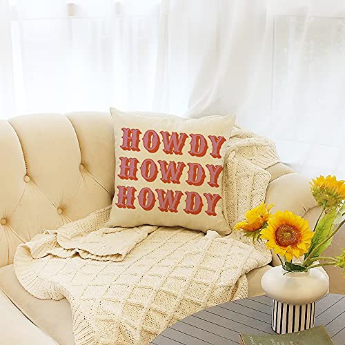 Ogiselestyle Farmhouse 18x18 Inch Pillow Covers with Howdy Quote - Rustic Cushion Cover for Sofa & Home Decor