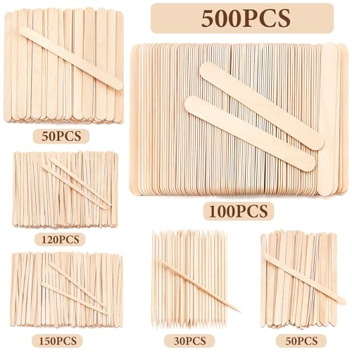 EWVVSS 500 Pcs Wooden Wax Applicator Sticks Assorted Sizes for Hair Removal