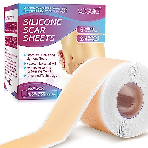 Silicone Scar Tape Roll, 1.6" x 75" Medical Grade Scar Sheets for Old and New Scars