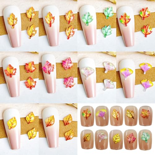 3D Maple Leaf Nail Charms Fall Rhinestones 100Pcs Thanksgiving Art Decor