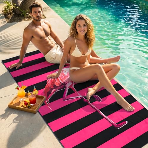 MelonBoat Oversized Beach Towel for Adults - Double-Sided Flamingo Design, 35"x72"
