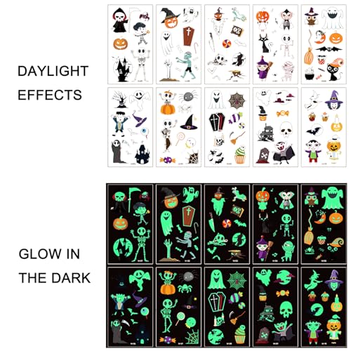 Halloween Glow in the Dark Temporary Tattoos for Kids 20 Pack