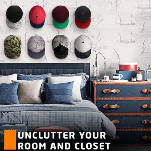 24 Pack Black Baseball Hat Holder Wall Rack - Adhesive Hooks