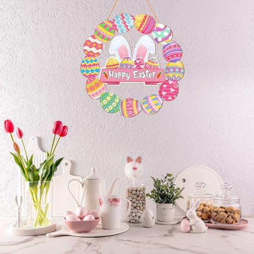 Happy Easter Wooden Wreath Sign - 11 Inch Door Decor