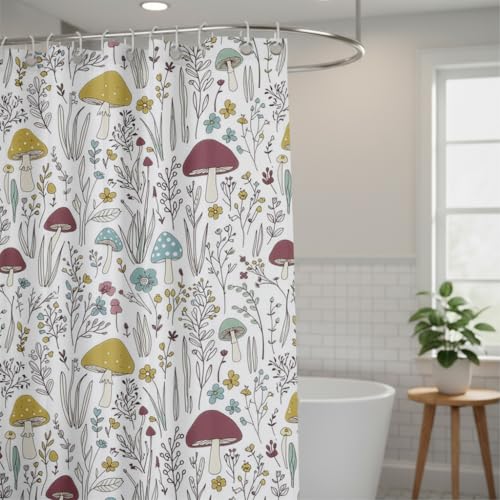 Mushroom Shower Curtain 72x72 Inch - Whimsical Fungi Design (Mushroom 21-2)