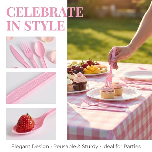 COSINIA 90-Piece Pink Disposable Cutlery Set, 6-Inch Heavy-Duty Flatware
