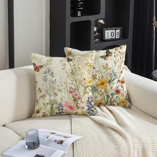 TAJWE Spring Floral Pillow Covers 18x18 Inch - Set of 2 Decorative Cases
