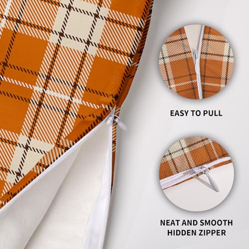 Fall Plaid Pillow Covers 18x18, Set of 2 Burnt Orange Cream Cotton Linen