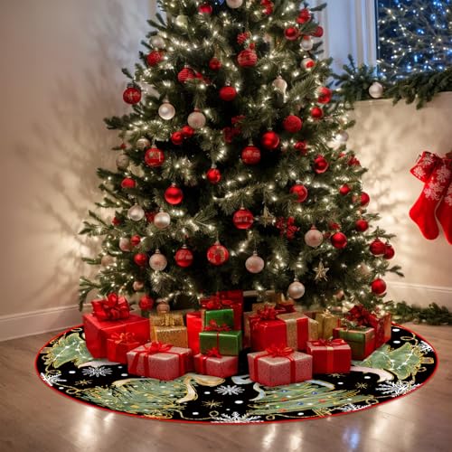 Black Christmas Tree Skirt 36 Inch Xmas Tree Mat Winter Holiday Decor