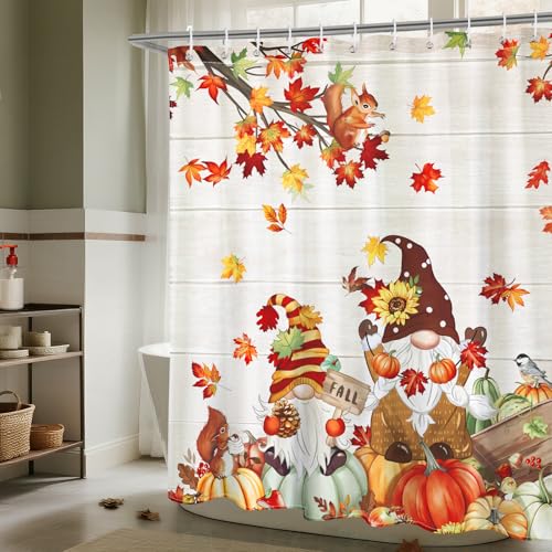 Waterproof Pumpkin Gnome Shower Curtain - 72x72 inch Polyester