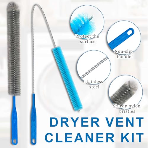 Dryer Vent Cleaner Kit - Universal Vacuum Attachment & Lint Remover Brush