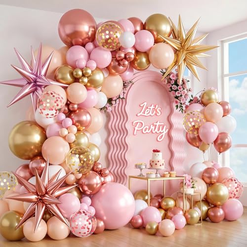 PUFFLD Rose Gold and Pastel Pink Balloon Arch Kit - 144 Piece Set