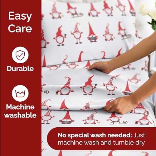 CGK Unlimited Holiday Gnomes Red Bedding Set Twin XL - Christmas Sheets