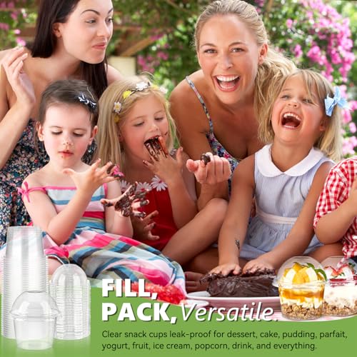 25 Pack 8 oz Plastic Dessert Cups with Leak-Proof Dome Lids - Food-Grade, Reusable, Clear Party Cups
