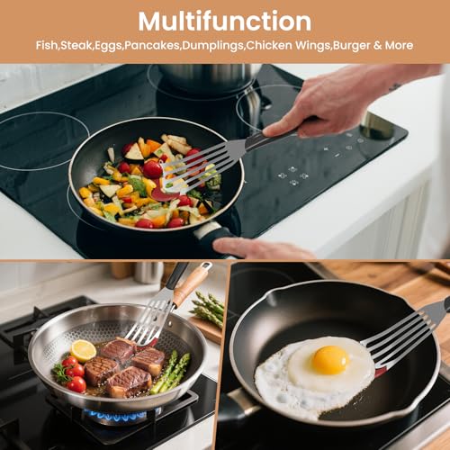 Ecerangus Red Silicone Fish Spatula Set - Stainless Steel Turner for Nonstick Cookware