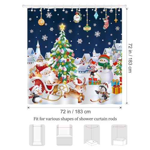 Bonhause Christmas Shower Curtain - Cute Santa & Friends, 72x72