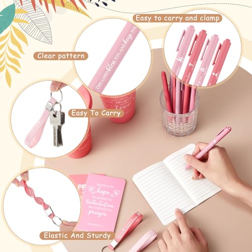 Christian Holiday Gift Set with Bible Verse Cups, Notebooks, Pens & Keychains - Gradient Pink, 12 Pieces