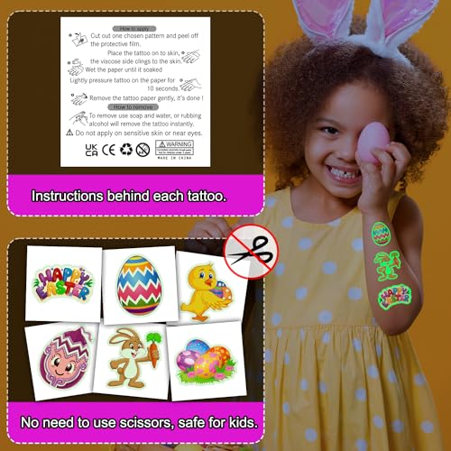 JCFIRE 102pcs Glow in the Dark Easter Temporary Tattoos for Kids
