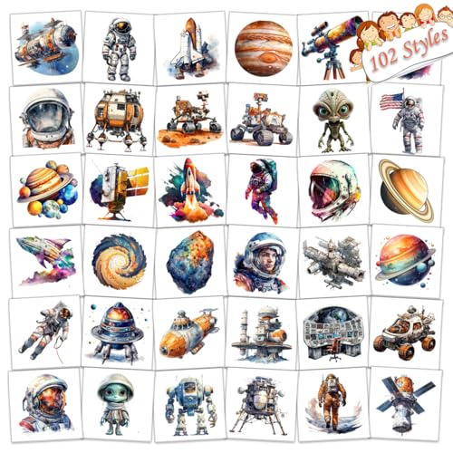 102 Pcs Space Temporary Tattoos for Kids Astronaut Planet Rocket Party Favors