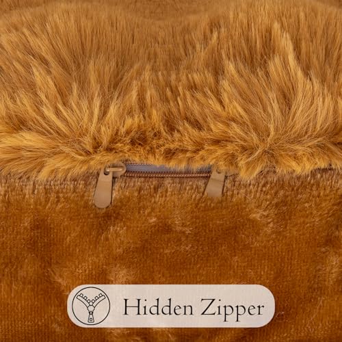 JoraLion 14x36 Faux Fur Lumbar Pillow Cover - Coco Brown Plush Cushion