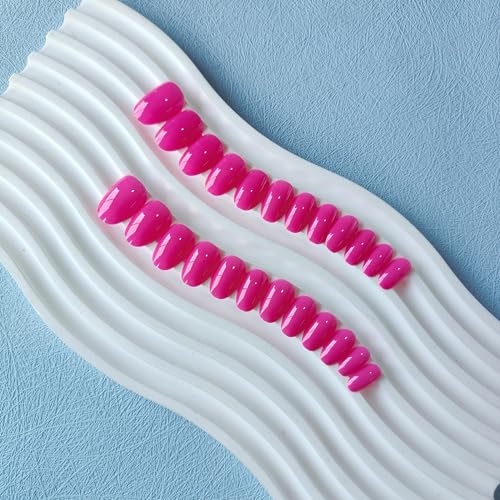 KXAMELIE Hot Pink Press on Nails Short Almond Gel False Nails 24Pcs