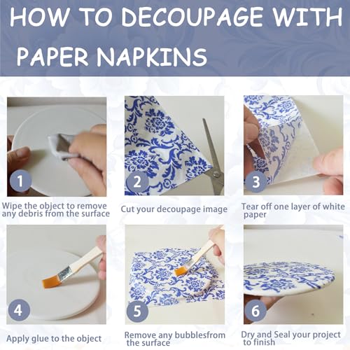 Blue Floral Decoupage Napkins - 27 Pack Vintage Paper for DIY Crafts