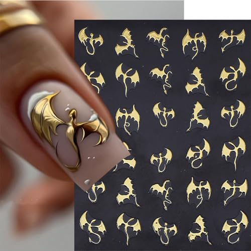 Halloween Bat Nail Stickers 3D Self-Adhesive Laser Gold Silver Decals