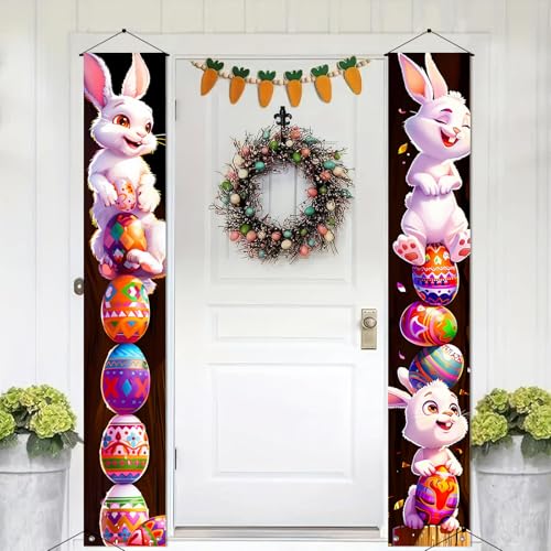 BlissYard 2-Piece Easter Porch Banner Set - Bunny & Eggs Door Decor