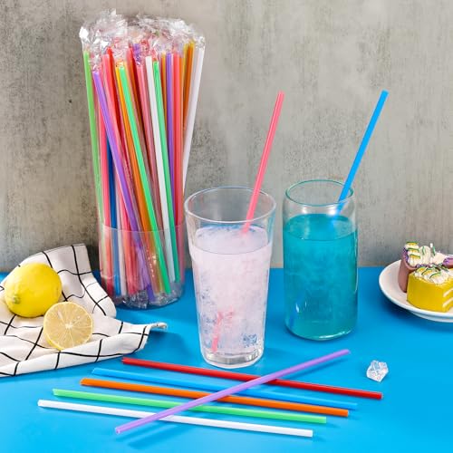 100 Pcs Extra Long Colorful Disposable Plastic Straws - 10.2"