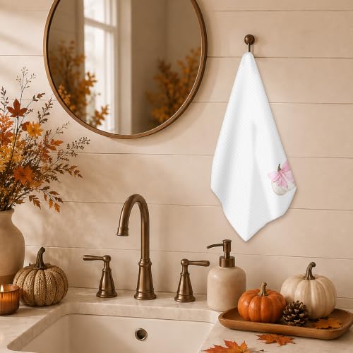 Pink Coquette Bow Pumpkin Kitchen Towel - Color 6, 16x24 Inch Fall Hand Towel