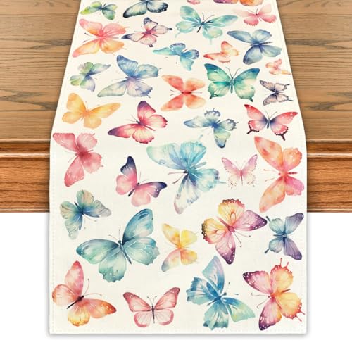 Butterfly Table Runner 13x72 Inch Pink Floral Spring Summer Decor