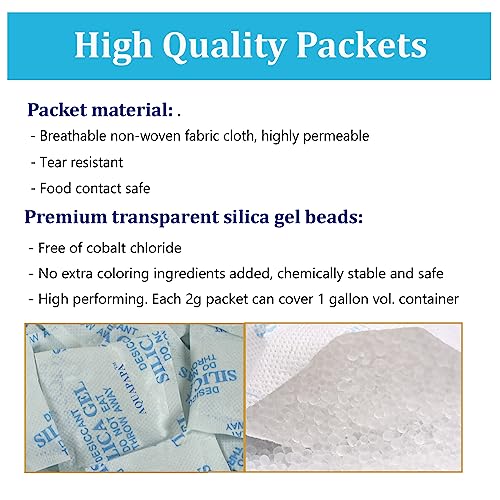 Premium Silica Gel Desiccant Packs - 100 Packets, 2g Each for Moisture Control