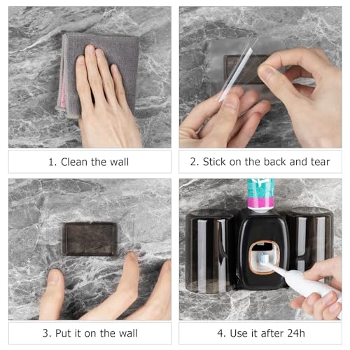 Wall Mounted Toothbrush Holder with Cover & 2 Mouthwash Cups - Black