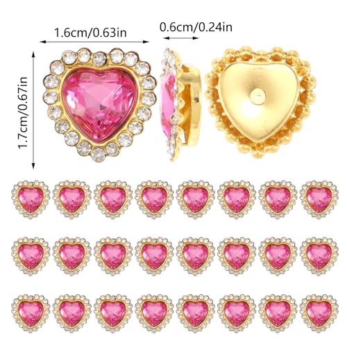 10mm Heart Sew-On Glass Rhinestones - 30PCS Rose Red Gems
