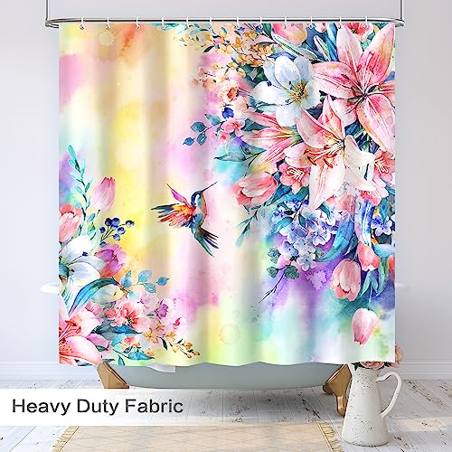 Vimorco Hummingbird Floral Shower Curtain - 72x72 Waterproof Fabric