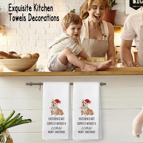 Funny Christmas Corgi Kitchen Towels - Soft 100% Waffle Weave