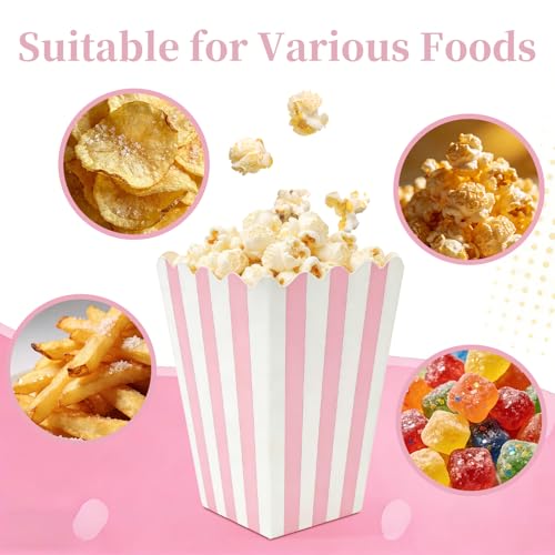 32 Pack Pink Popcorn Boxes - Mini Striped Buckets for Parties