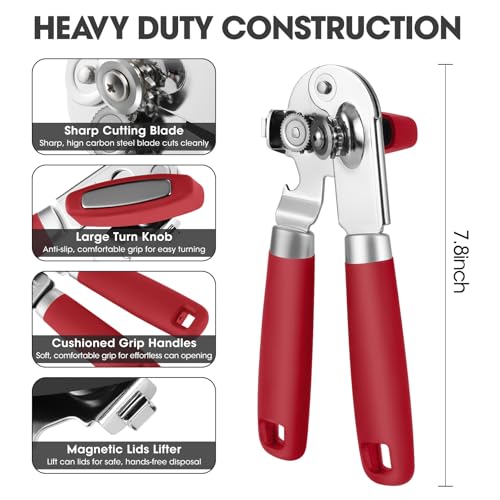 UHIYEE Manual Can Opener with Magnetic Lid Lifter - Arthritis Friendly, 420J2 Steel, Easy-Turn Knob