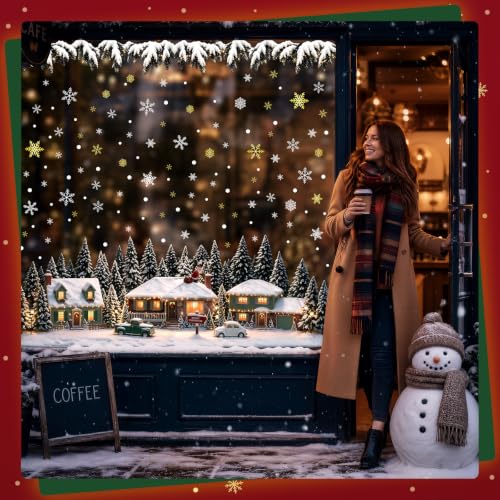 Christmas Village Window Clings - Snowy Holiday Scene, Large 27.6 x 15.8 Inches, Reusable Snowy Village Decal - Variation of Christmas Village