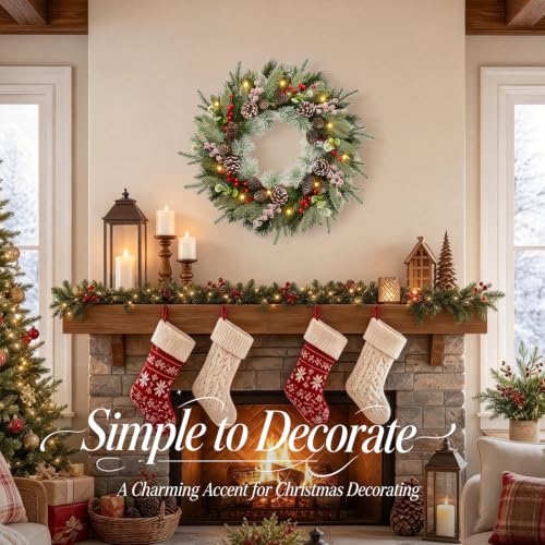Christmas Wreath for Front Door - Pine Artificial Holiday Door Decor - Variation of Christmas Wreath