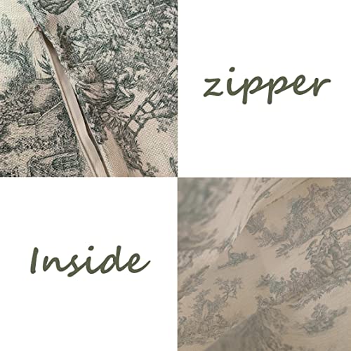 CALHogar 18x18 French Toile Pillow Cover - Vintage Jouy Green Burlap