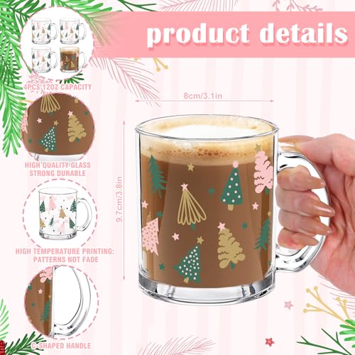 Clear Christmas Tree Glass Coffee Mugs Set - 4 Pcs Holiday Drinkware