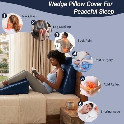 Satin Wedge Pillow Cover with Zipper - 25x25x10 Inch Navy Blue