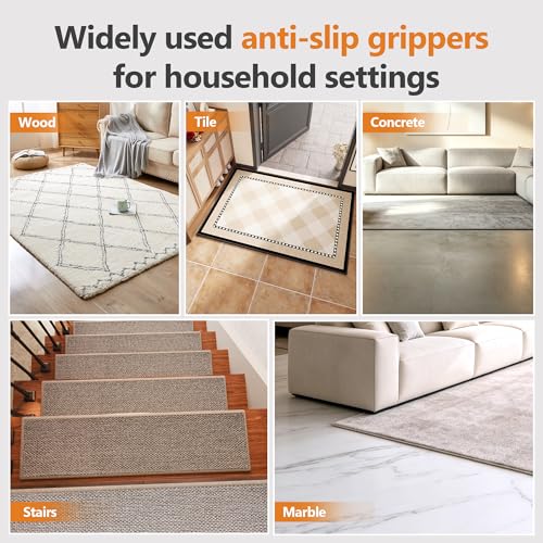 Tiergrade 12 Pcs Non-Slip Rug Tape Set, Reusable Adhesive Carpet Grippers for Hardwood & Tiles