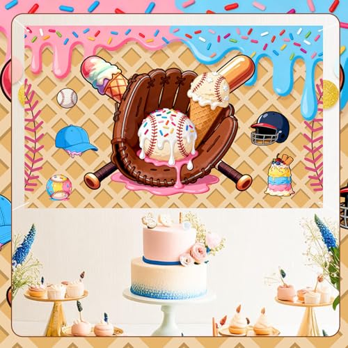 Baseball Ice Cream Drip Birthday Party Backdrop Banner